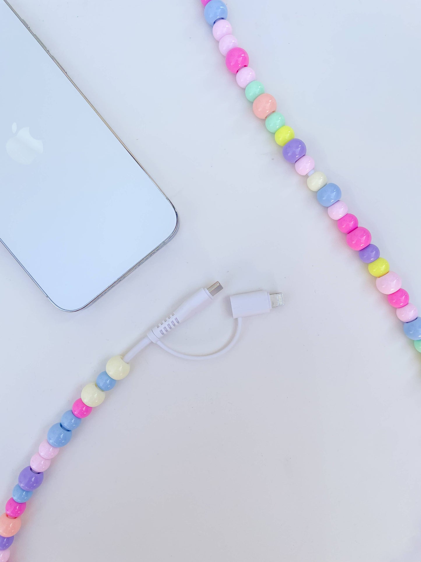 6ft Beaded Phone Charger USB-A & Dual USB-C Lightning Cable