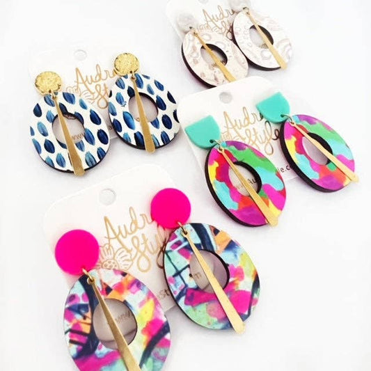 Blue White Polka Dot Bold Spring Summer Statement Earring
