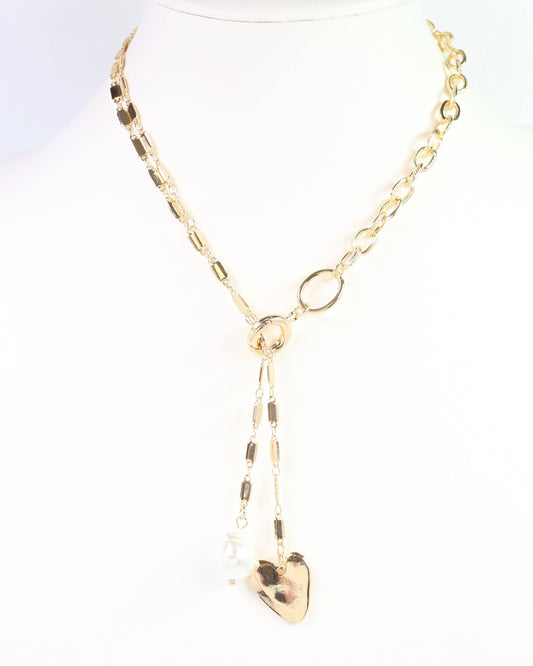 Maple Heart and Pearl Pendant Necklace Gold