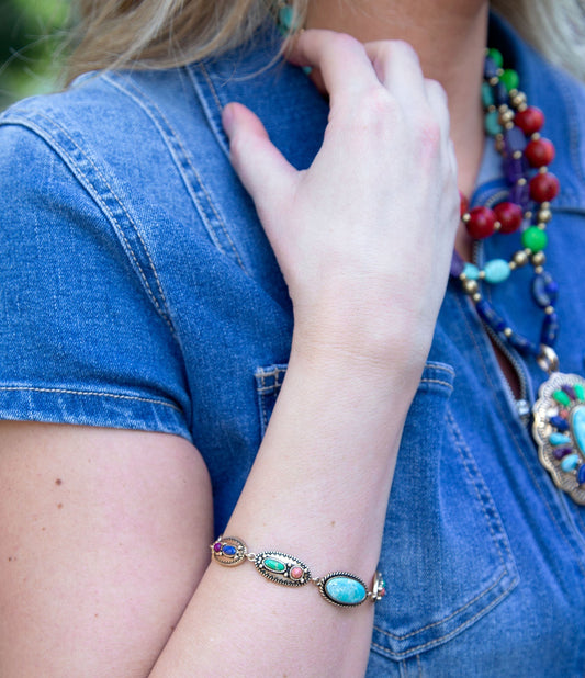 Concho Colorful Golden Link Bracelet