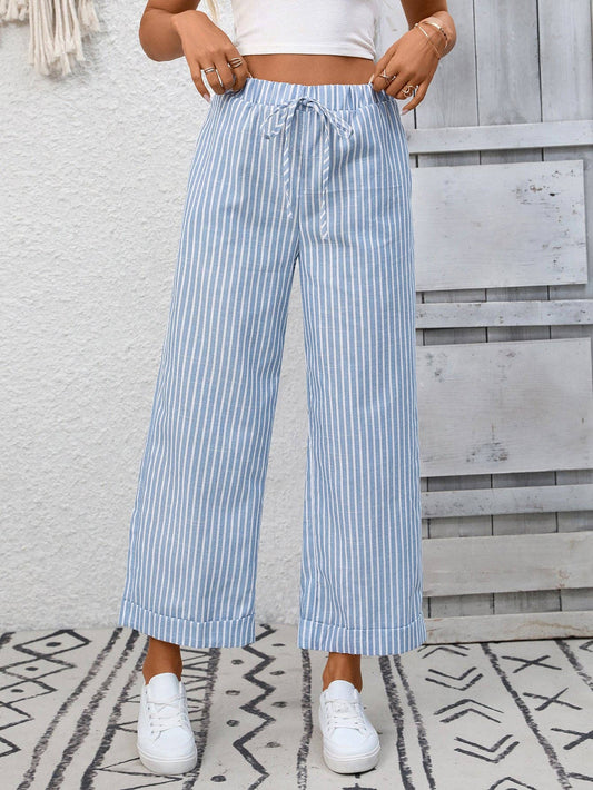 Striped High Waist Wide Leg Pants Casual Summer