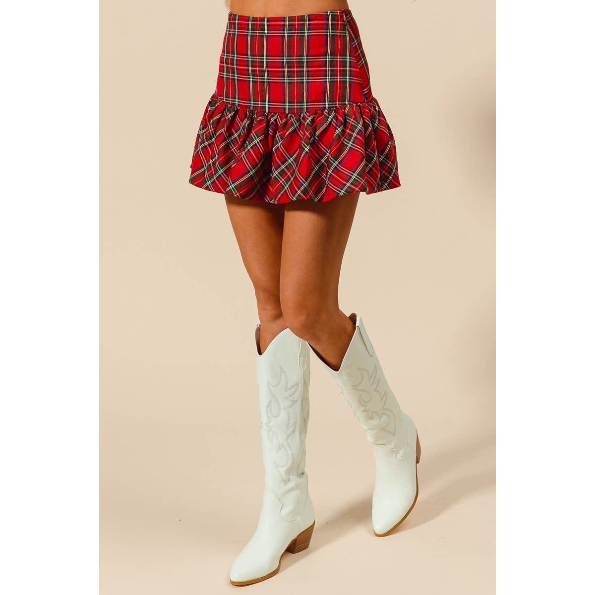 Checkered Plaid Christmas Mini Balloon Skirt