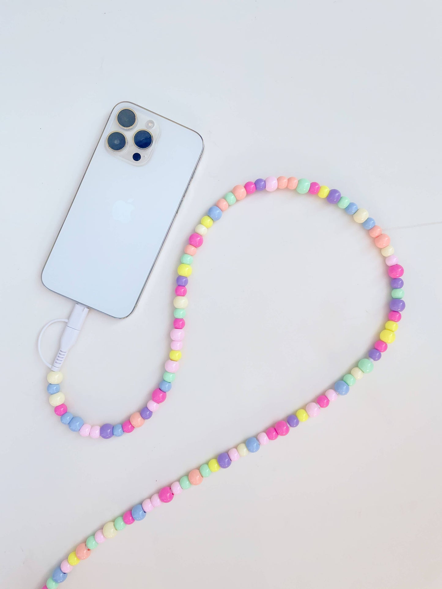 6ft Beaded Phone Charger USB-A & Dual USB-C Lightning Cable