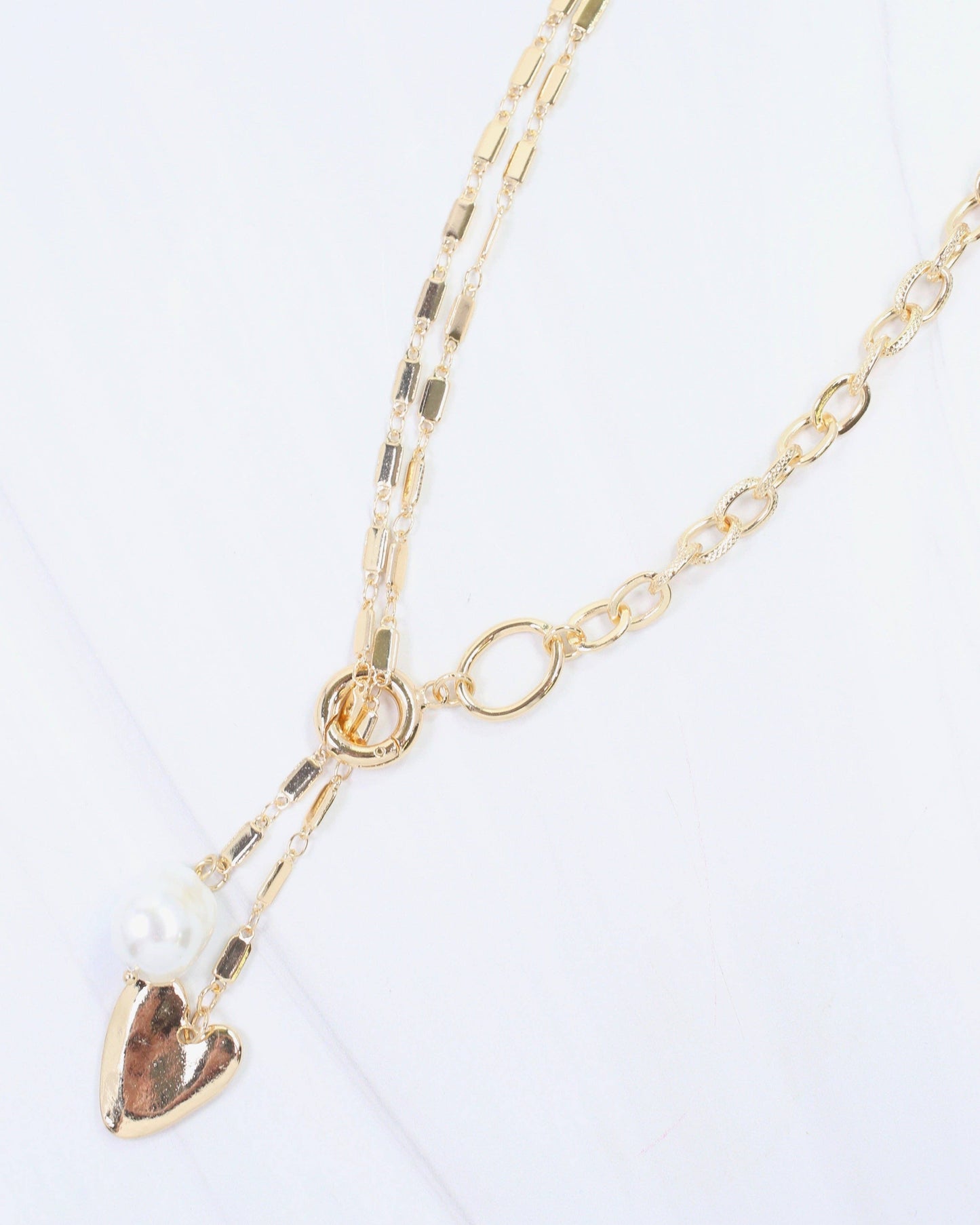 Maple Heart and Pearl Pendant Necklace Gold