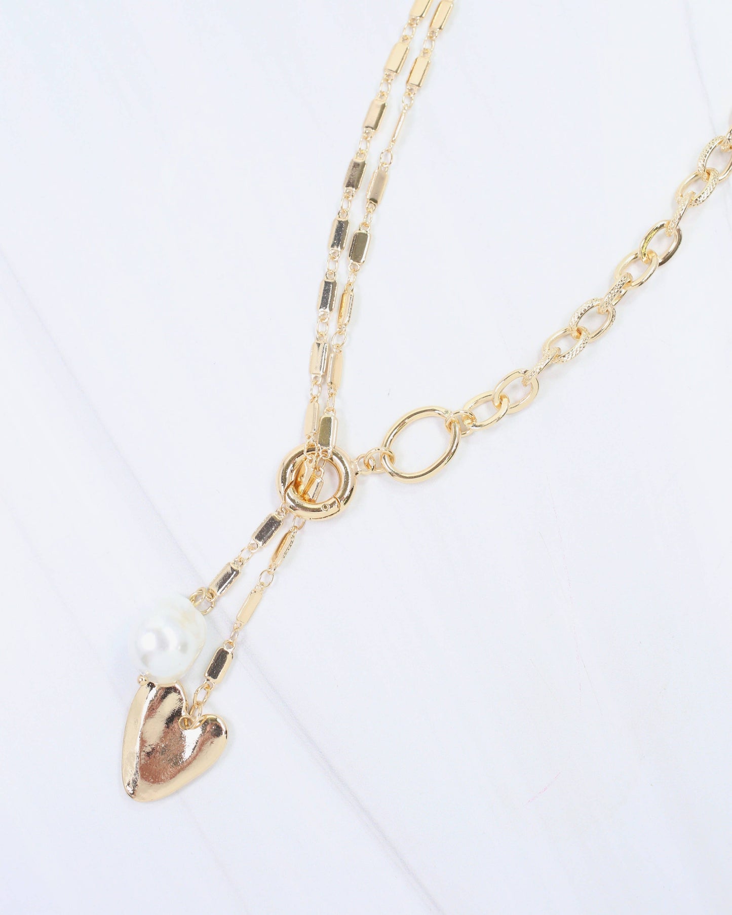 Maple Heart and Pearl Pendant Necklace Gold