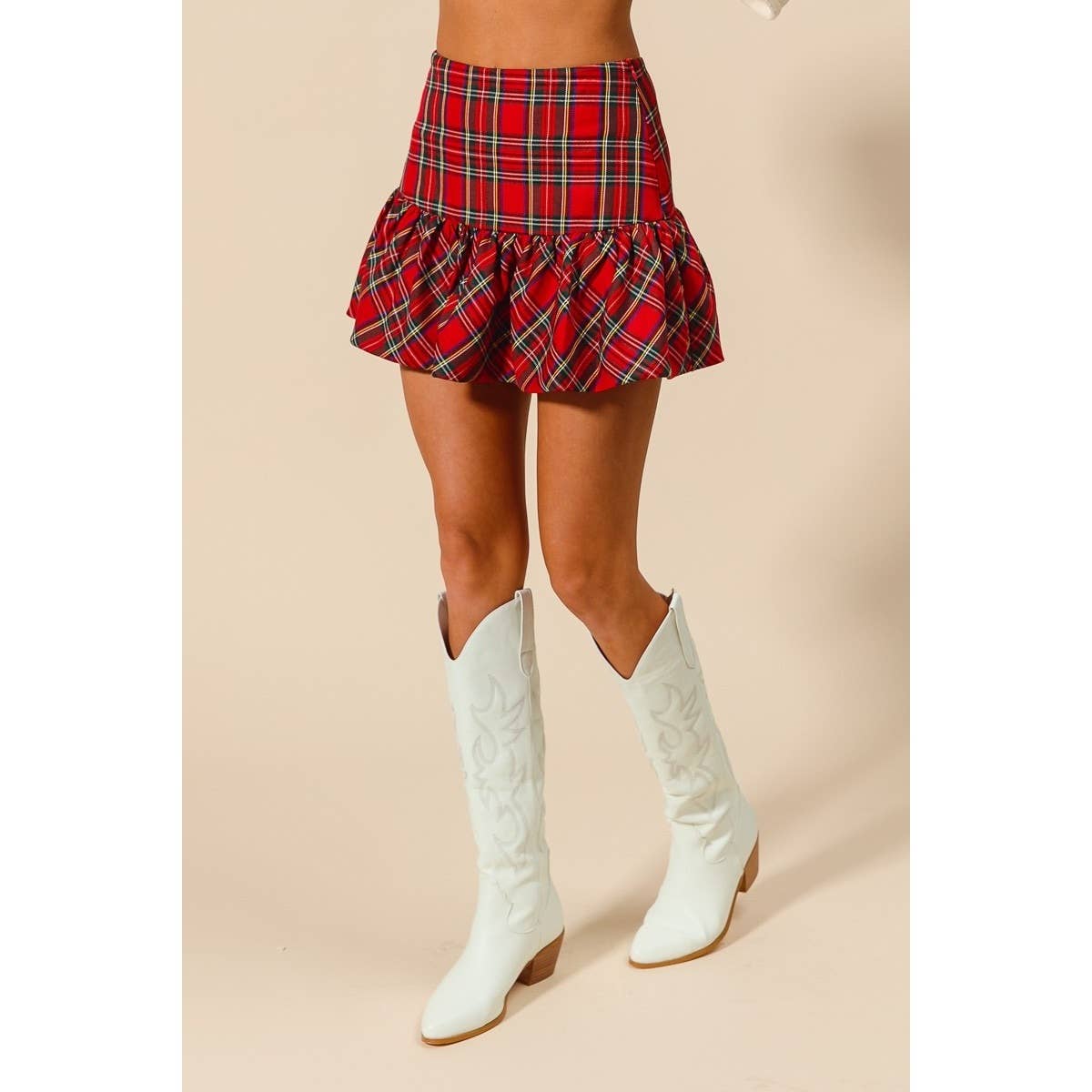 Checkered Plaid Christmas Mini Balloon Skirt