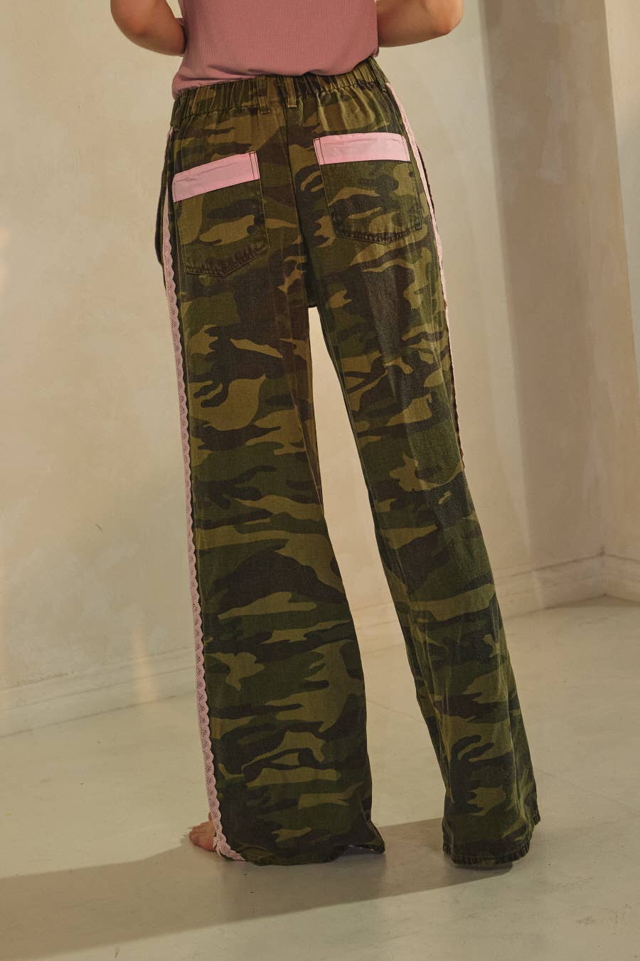 Washed Camo Printed Cotton Pants