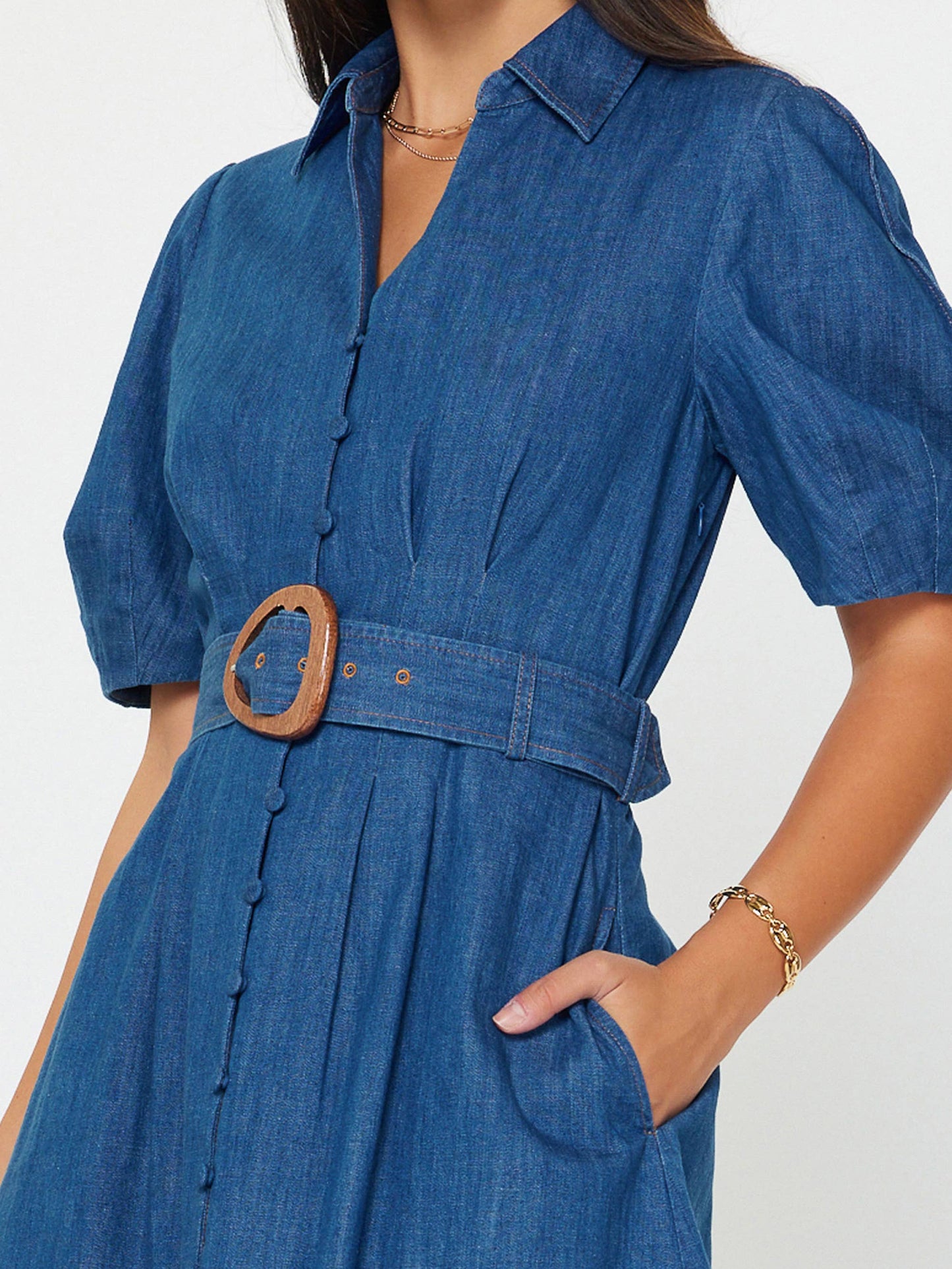 Denim Button Down Belted Mini Dress