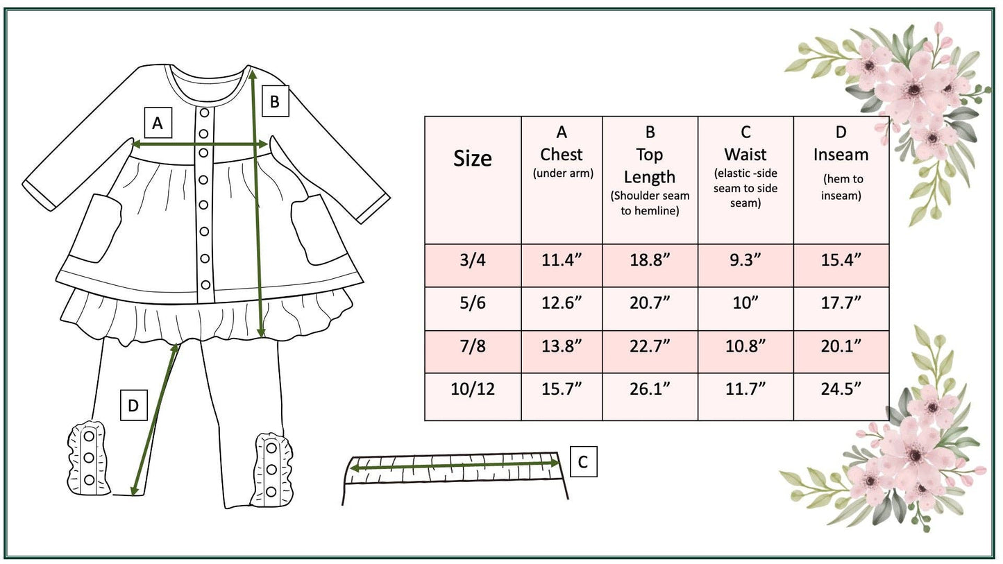 Girls Tan Plaid & Polka Dot Ruffle Pocket Button Legging Set