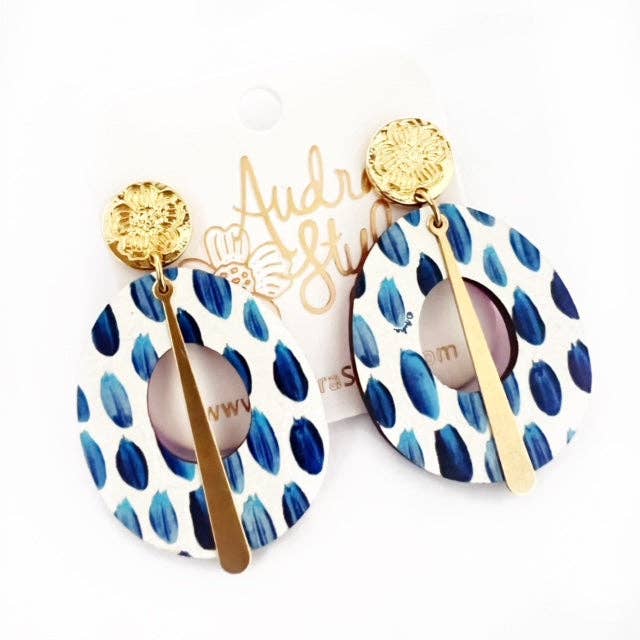 Blue White Polka Dot Bold Spring Summer Statement Earring