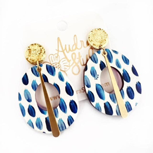 Blue White Polka Dot Bold Spring Summer Statement Earring