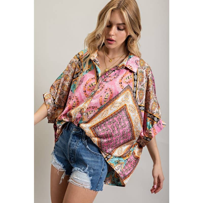 Flowy Button-Down in Blush Bloom