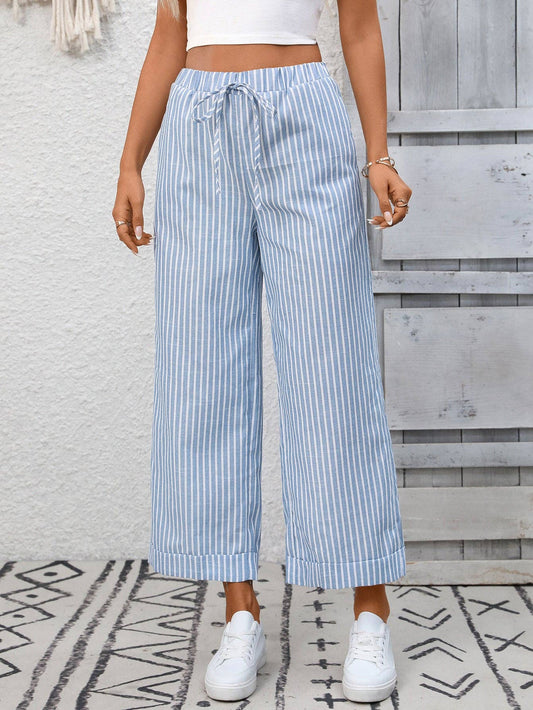 Striped High Waist Wide Leg Pants Casual Summer