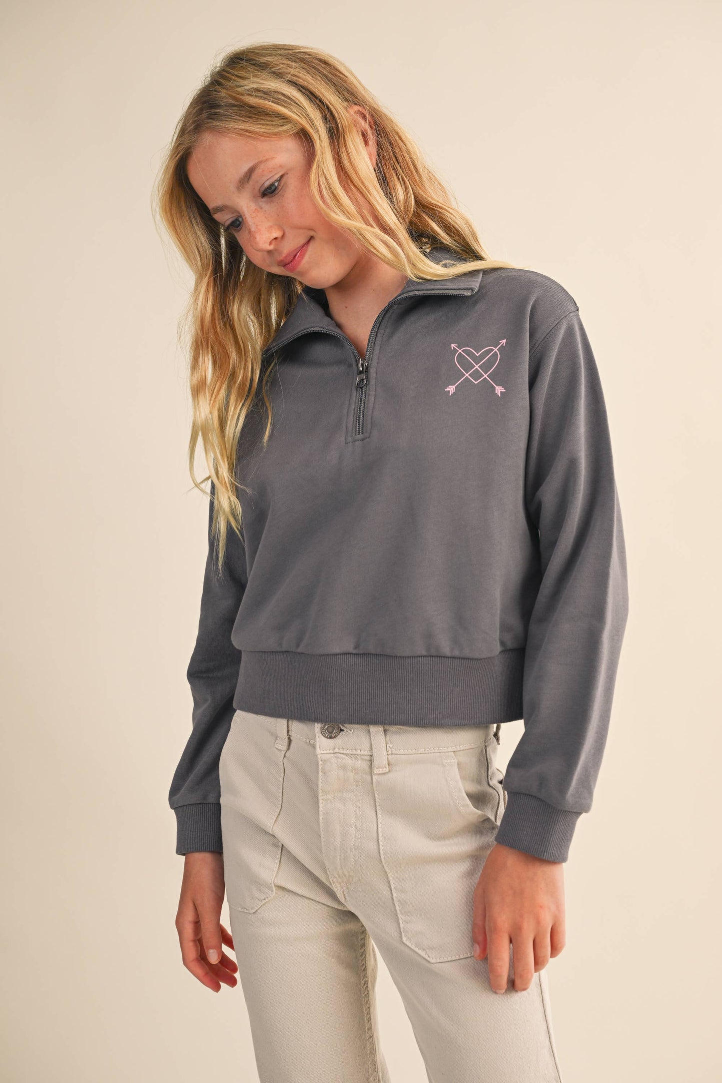 TWEEN KIDS GIRLS HALF ZIP SWEATSHIRT (7-14)