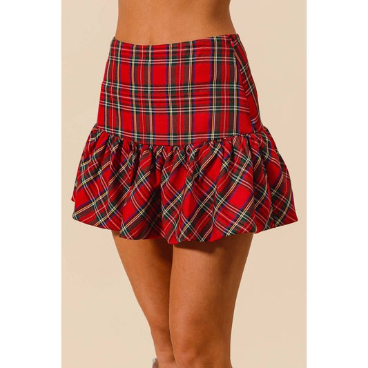 Checkered Plaid Christmas Mini Balloon Skirt