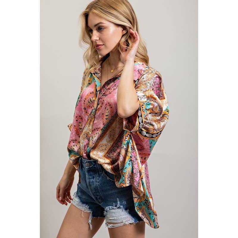 Flowy Button-Down in Blush Bloom