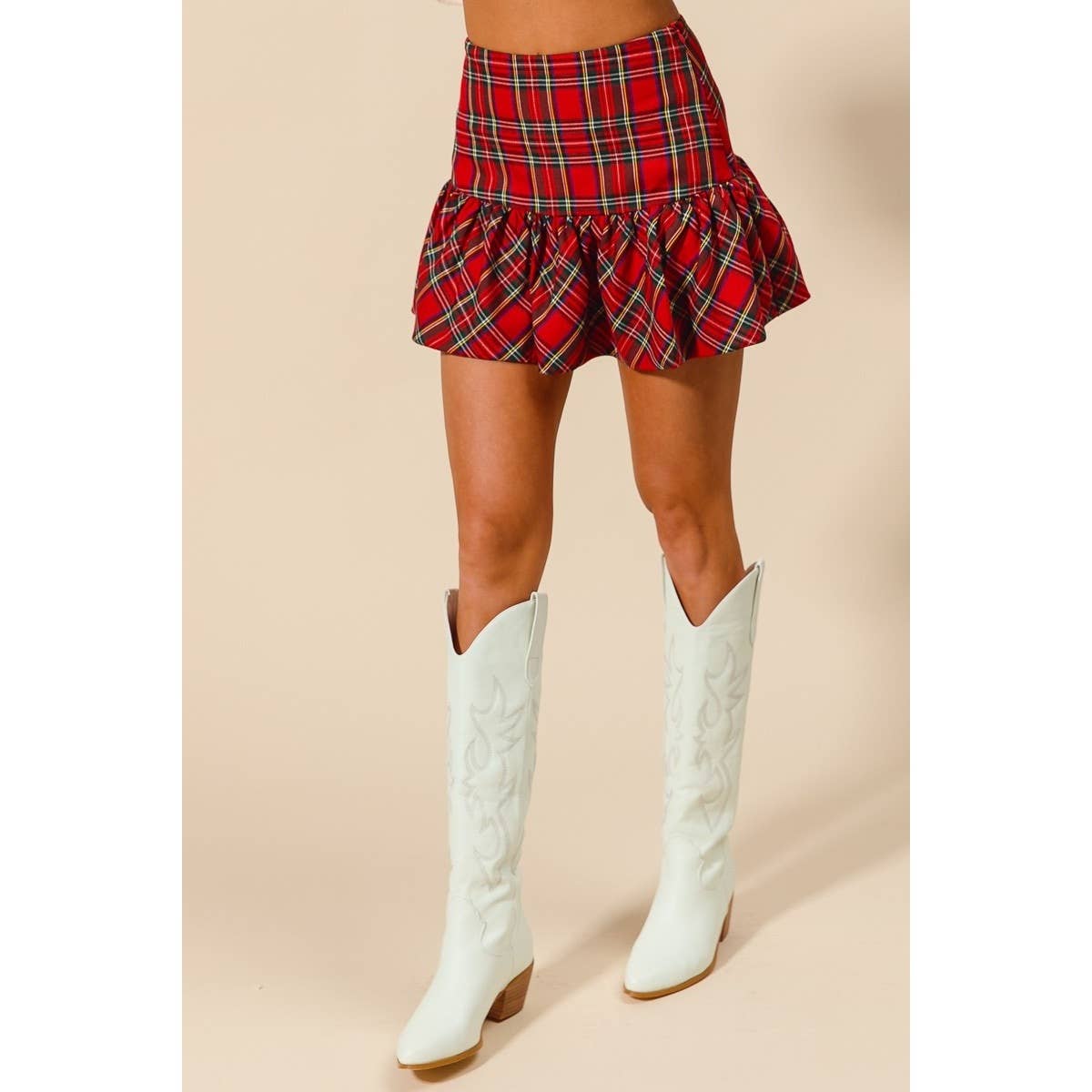Checkered Plaid Christmas Mini Balloon Skirt