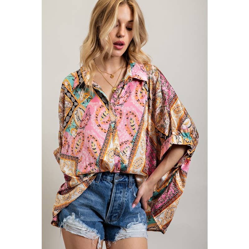 Flowy Button-Down in Blush Bloom