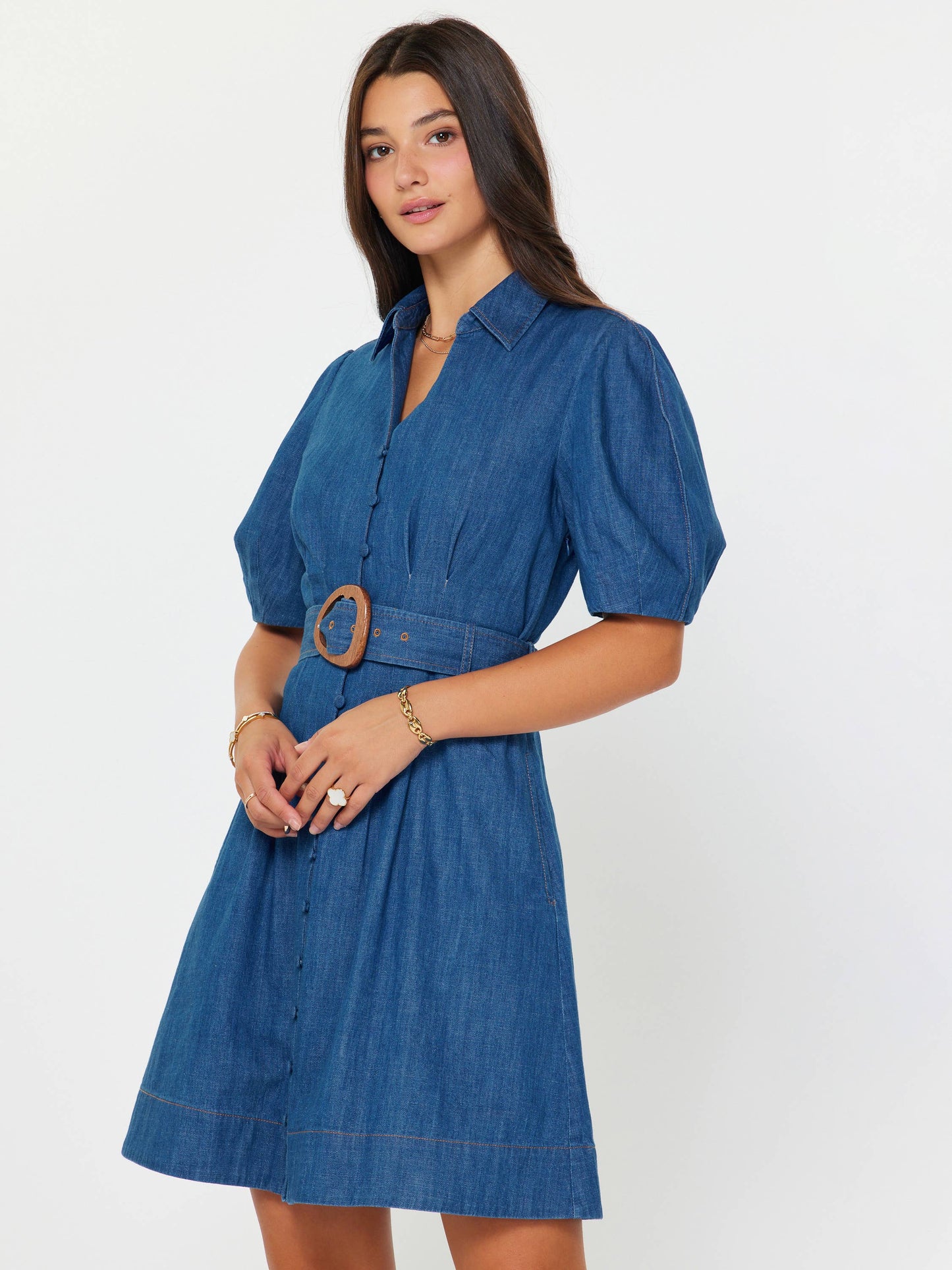 Denim Button Down Belted Mini Dress