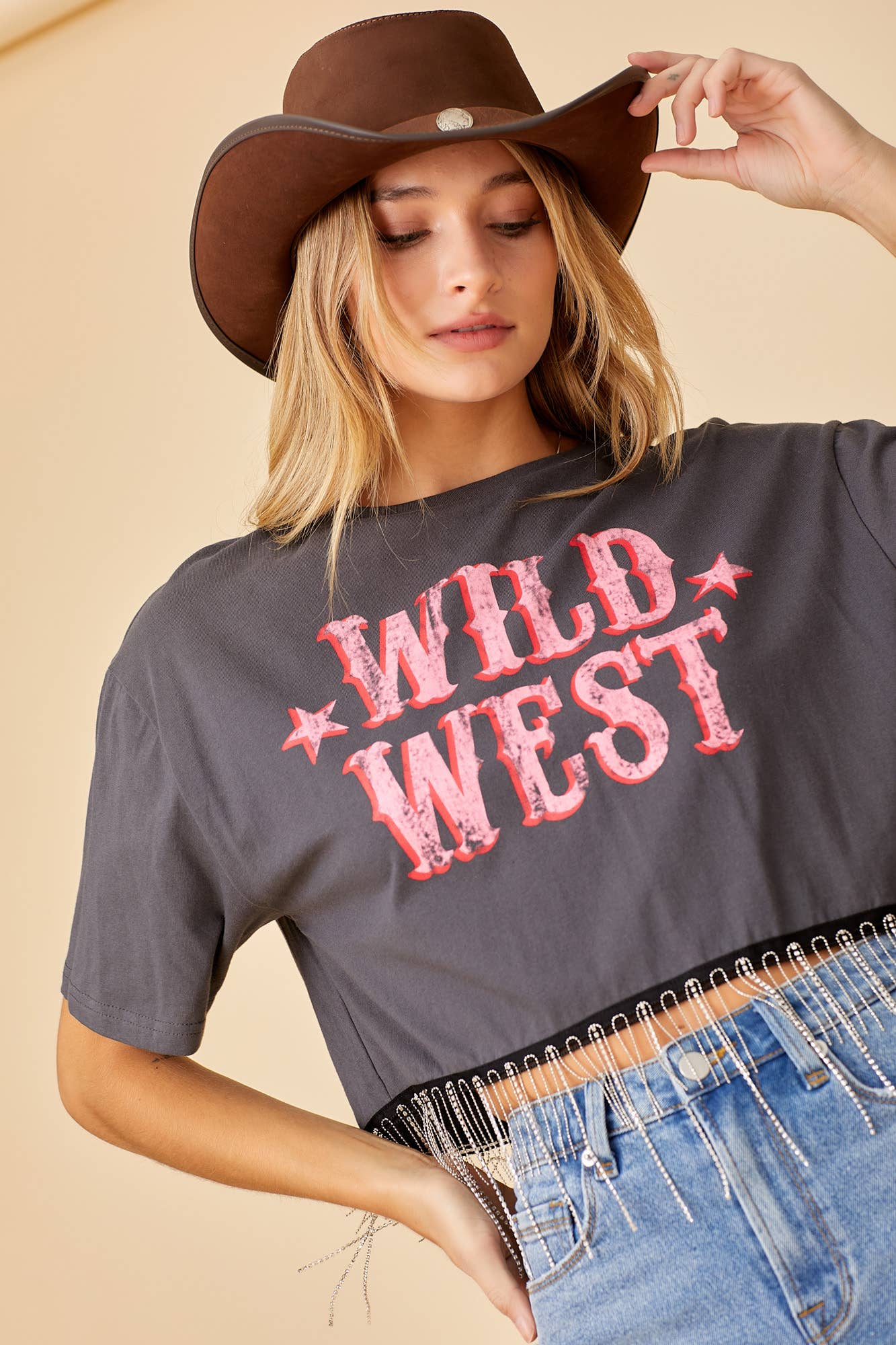 WILD WEST CROP TOP WITH CHAIN FRINGE DETAIL