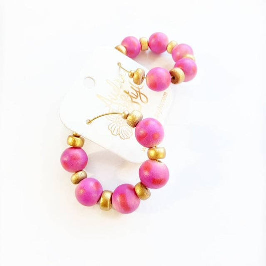 Beaded Hoop Earring - Pink Red Dot