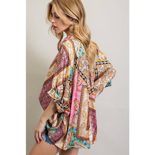 Flowy Button-Down in Blush Bloom