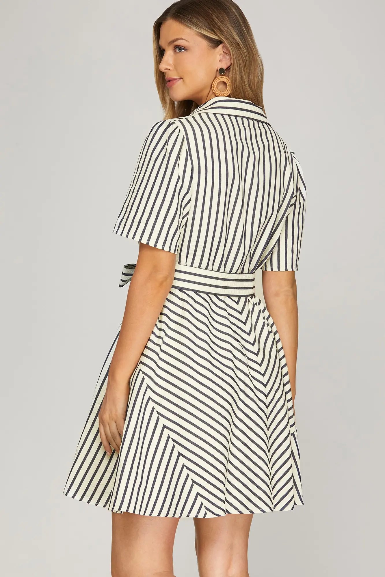 Navy Striped Belted Mini Dress